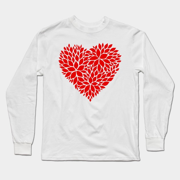 Red Floral Pattern Heart Long Sleeve T-Shirt by Art by Deborah Camp